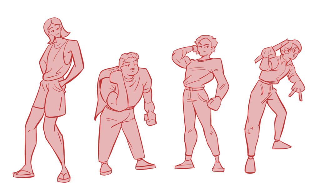 A character sheet consisting of 4 different characters to be used in a Beat em up game