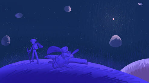 illustration of the prince starting his journey to find his flower