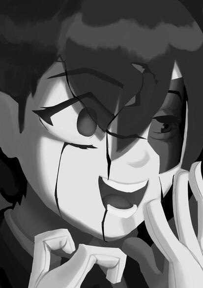 An illustration of es from a mobile game following the mask twitter trend