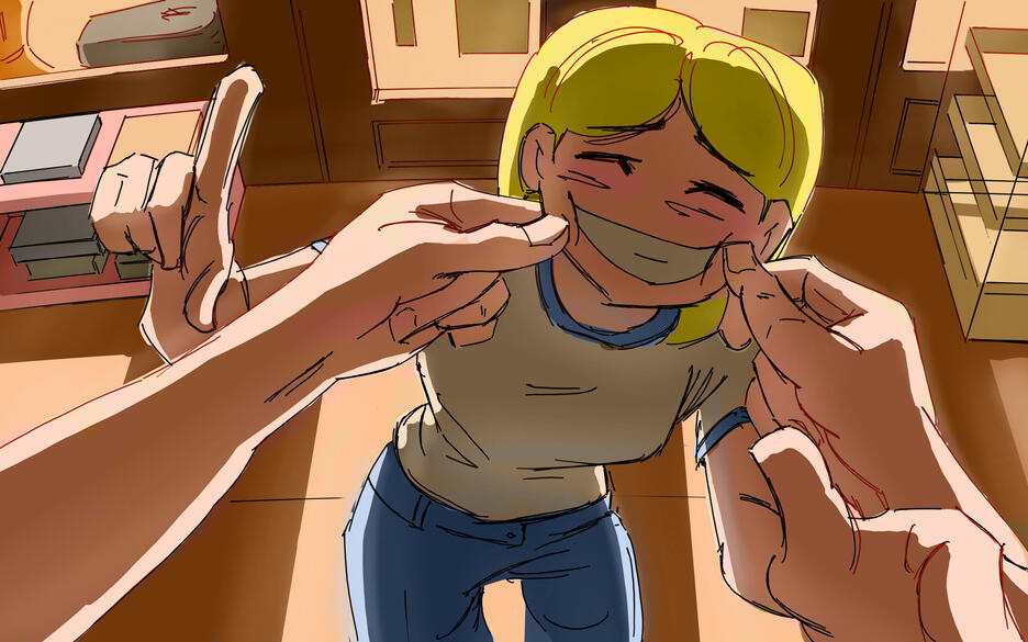 An illustration i made for the CSP contest45 with my OC Gazelle Grace, i imagined her messing around a local store where she hung out with her friend